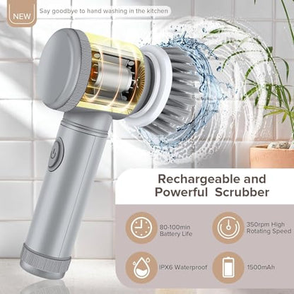 Electric Spin Scrubber - Shower Scrubber,Bathroom Scrubber Electric,for Cleaning Tub, Floor, Tile, Window, Sink, Kitchen Cleaning with 6 Electric Cleaning Brush Head (8)