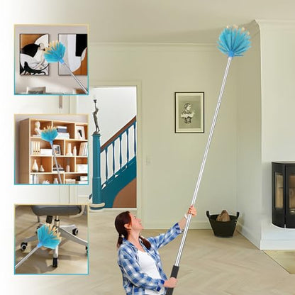 Cobweb Duster with Extension Pole，Medium Stiff Bristles Cobweb Duster Head ，Adjustable from 28 to 56 inches Long Duster for High Ceilings, Suitable for Ceilings, Walls, Indoor Outdoor Environments