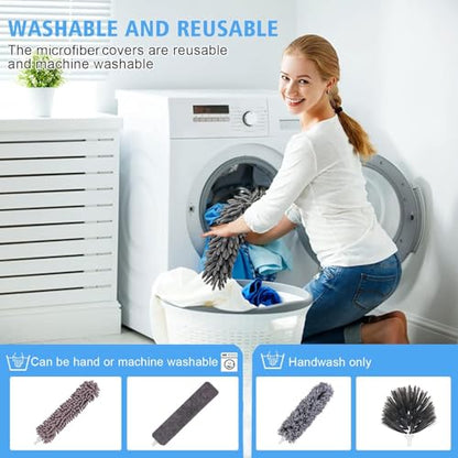 Duster for Cleaning 5-in-1 Kit, 100 Inches Duster with Extension Pole, Extendable Duster, Microfiber Feather Duster, Cobweb Dusters for High Ceilings, Furniture, Blinds, Wall- Grey - color: Gray