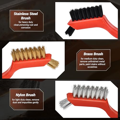 6 Pieces Wire Brushes Set, Nylon/Brass/Stainless Steel Bristles for Cleaning Welding Slag and Rust,Scratch Brush with Mini Head & Hanging Hole for Everyday Cleaning (6, Combo Pack) - color: combo pack
