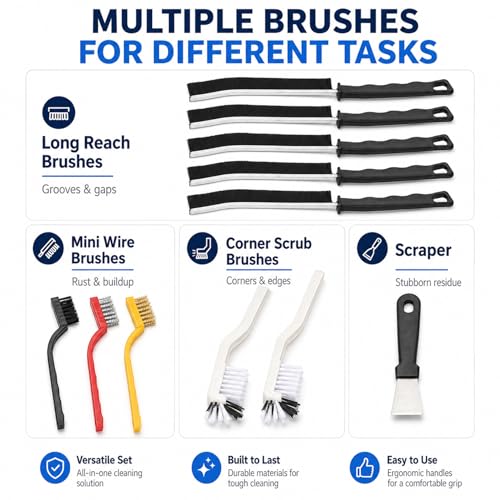 11Pcs Crevice Cleaning Brush Set, Hard Bristle Gap Cleaning Brushes for Small Spaces, Deep Detail Scrubber Tools for Kitchen Sink, Window Track, Bathroom Tile Grout, Cup and Dish