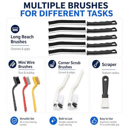 11Pcs Crevice Cleaning Brush Set, Hard Bristle Gap Cleaning Brushes for Small Spaces, Deep Detail Scrubber Tools for Kitchen Sink, Window Track, Bathroom Tile Grout, Cup and Dish