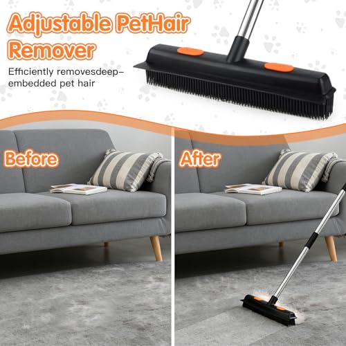 Carpet Rake for Pet Hair Removal, 5 in 1 Reusable Pet Hair Removal Tool Kit, Cat & Dog Hair Carpet Rake, Adjustable Long Handle Pet Hair Removel Tool, Pet Hair Broom for Carpet, Rugs, Mats, Furniture