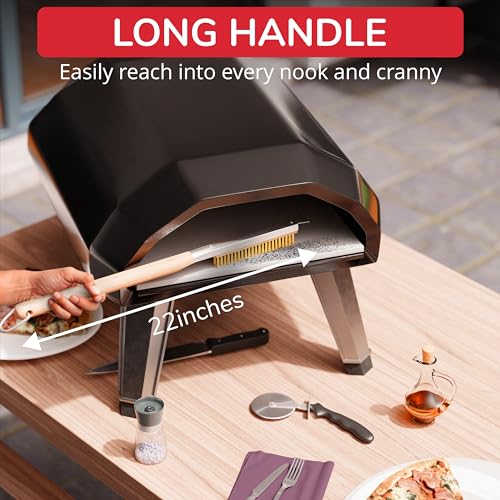Senwosa 22” Pizza Oven Brush with Stone Scraper - Heat Resistant Stainless Steel Bristles, Long Handle - Compatible with Ooni, Gozney & Similar Ovens - size: 22 inch