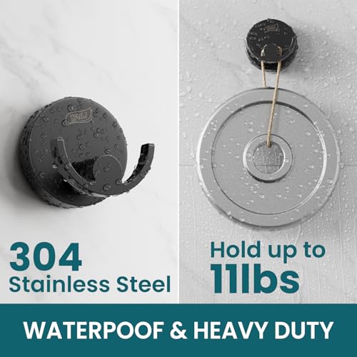 TAILI 304 Stainless Steel Bathroom Suction Hooks for Towel, Bathrobe, Loofah, Patented Strong Suction Cup Holder, No Damage Hanging Glass Shower Wall Hook, Double-Hook Sleek Design, 2 Pack, Black - color: Sleek Double-Hook, Black