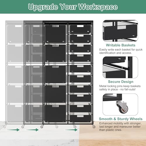 EasyPAG Rolling Storage Cart With 15 Drawers, Metal Craft Organizers And Storage Cart With Wood Tabletop, 30 Lbs Capacity Per Drawer For Home Office Classroom And Dorm, Black - size: 15 Drawers