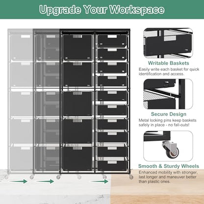 EasyPAG Rolling Storage Cart With 15 Drawers, Metal Craft Organizers And Storage Cart With Wood Tabletop, 30 Lbs Capacity Per Drawer For Home Office Classroom And Dorm, Black - size: 15 Drawers