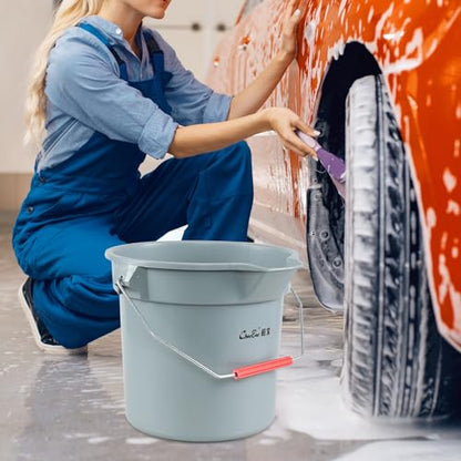 4-Pack 3.5 Gallon Industrial Round Utility Pail with Handle, Gray | 14 Quart, Plastic, Car Wash Bucket