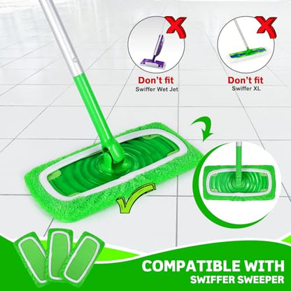 6 Pack Reusable Microfiber Mop Pads Compatible with Swiffer Sweeper Mop, Dry Sweeping Cloths & Wet Mopping Cloths, Washable Wet Pads Refill for Hardwood Surface Floor Cleaning - color: Green 6 Pack