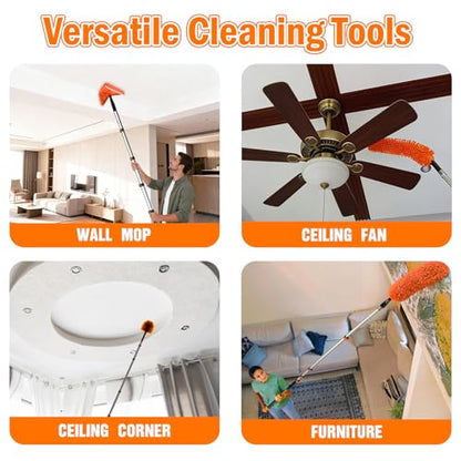 LAANPOLE 36FT Reach Dusters for Cleaning, Ceiling Fan Cleaner Duster with Extension Pole, Wall and Baseboard Cleaner Mop with Handle for Window Cobweb Fan Blade and High Ceiling - size: 30FT