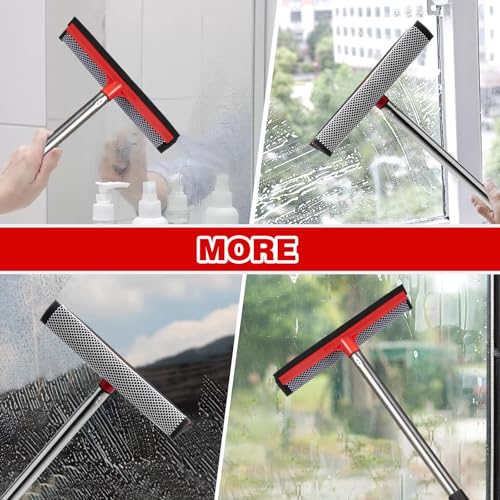 2 in 1 Standard Window Squeegee, Home Window Cleaner with 59" Poles,Washing Squeegee Suit for Glass Door Cleaner, Multi-Use Car Windshield Cleaning Tool with Long Handle for High Outdoor Windows