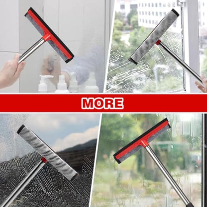 2 in 1 Standard Window Squeegee, Home Window Cleaner with 59" Poles,Washing Squeegee Suit for Glass Door Cleaner, Multi-Use Car Windshield Cleaning Tool with Long Handle for High Outdoor Windows