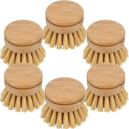 6pcs Bamboo Dish Brush Replacement Heads, Wooden Dish Brushes for Cleaning – Kitchen Wood Dish Scrubbers Washing Up Brush Heads – Natural Bristle Brush Refills for Dishes, Pots – Eco Friendly