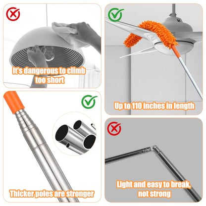 Cobweb Duster with Extension Pole, 4-in-1 Washable Cleaning Duster Kit, 15-100 Inch Long Telescoping Pole, Bendable Design for High Ceiling Fans Furniture, Microfiber Webster Remover Tools