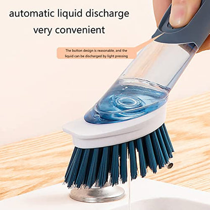 Soap Dispensing Dish Brush with 4 Replacement Heads 4 in 1 Long Handle Cleaner