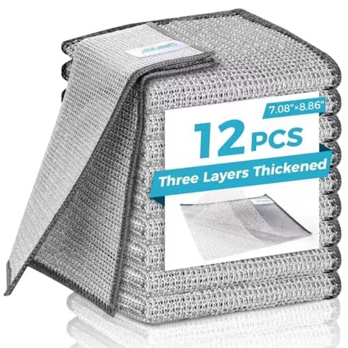 12 Counts Wire Dishwashing Rags,Multipurpose Non Scratch Wire Dishcloth for Wet and Dry.Reusable Wire Cleaning Cloths for Kitchen, Sinks, and Pans,Cleaning Tool for Pot, Dimensions(7.87X7.87)