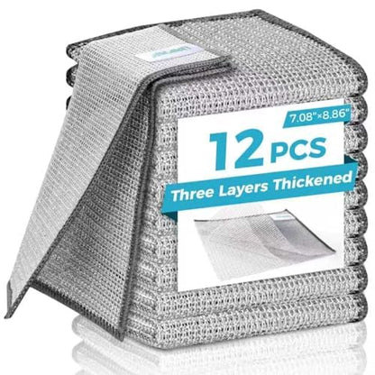 12 Counts Wire Dishwashing Rags,Multipurpose Non Scratch Wire Dishcloth for Wet and Dry.Reusable Wire Cleaning Cloths for Kitchen, Sinks, and Pans,Cleaning Tool for Pot, Dimensions(7.87X7.87)