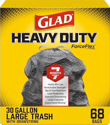 Glad Large 30 Gallon Trash Bags, Unscented Heavy Duty Garbage Bags, Forceflex with Drawstring, 68 Count (Packaging May Vary) - size: 68 Count (Pack of 1)