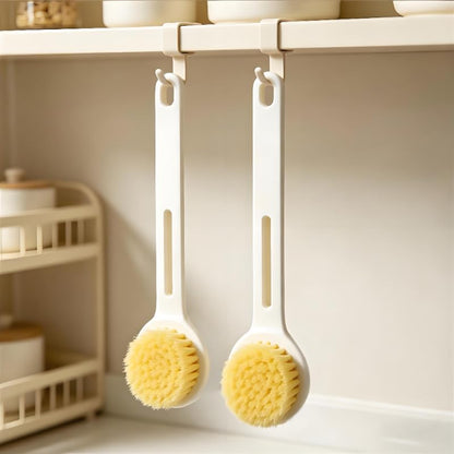 2 Pack Dish Brush with Handle, Stiff Bristles Dish Scrubber, Labor-Saving Kitchen Brush for Dishes, Pots, Pans and Sink Cleaning(White) - color: White