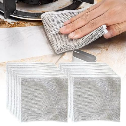Non Scratch Wire Dishcloth Wet and Dry, 2024 New Kitchen Dish Towels Double Layer Wire Dishwashing Rags Cleaning Pads, Multipurpose Metal Wire Dishcloth Reusable Scrubbing Pads for Kitchen (10PCS)