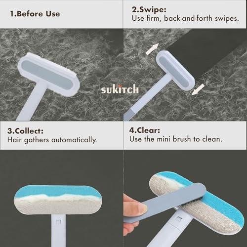 Pet Hair Remover for Couch and Furniture, 17.3-Inch Reusable Washable Lint Cleaner for Dog and Cat Hair, Long Handle for Bedding, Sofa and Fabric Surfaces