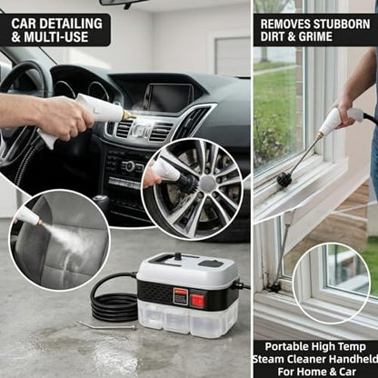 Foandbevi 1200W Handheld Steam Cleaner with 6 Adjustable Levels, 105℃ High-Pressure Portable Steam Cleaning Machine for Car Detailing, Tile Grout, Couch, Mattress, Bed & Home - 6 in 1 Attachments - color: Cream White