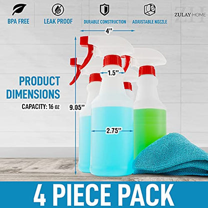 Zulay Home 16 oz Spray Bottle - Heavy Duty Cleaning Spray Bottles For Cleaning Solutions - Leakproof Cleaning Spray Bottle Set with Adjustable Nozzle & Spring Loaded Trigger (4 Pack) - size: 4 Pack - 16oz
