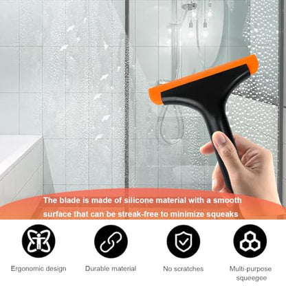KVAEY Small Silicone Window Squeegee, 5.9 Inch Car Windshield Water Blade Squeegee with Non-Slip Handle, All-Purpose Cleaning Squeegee for Car Windshield, Window, Mirror (Black) - color: Black