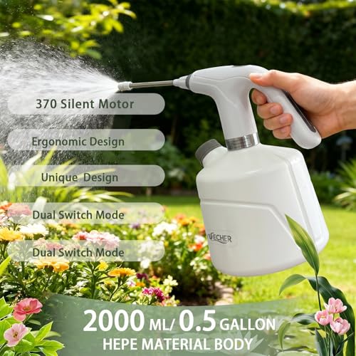 Electric Spray Bottle, 0.5 Gallon Battery Powered Plant Mister with Extended Wand, 2000mAh USB Rechargeable Automatic Garden Sprayer, Adjustable Spout Continuous Water Sprayer for Indoor Houseplants - size: 2L/0.5 Gallon