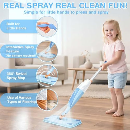 Dreamon Wooden Toddler Cleaning Set - 10Pcs Kids Cleaning Toy Set with Real Working Kids Spray Mop, Montessori Cleaning Toys with Broom and Mop Set for Toddlers Girls Boys Age 3-6 - color: Wooden