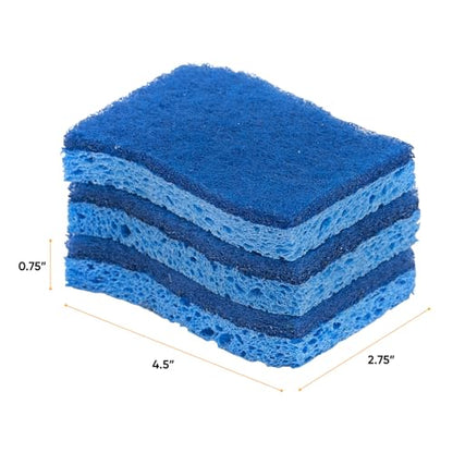 Superio Non-Scratch Cellulose Sponge Scrub (12-Pack) Heavy Duty Kitchen Sponges Scrubbers with Scouring Pad (Blue) - color: Blue, size: 12-pack