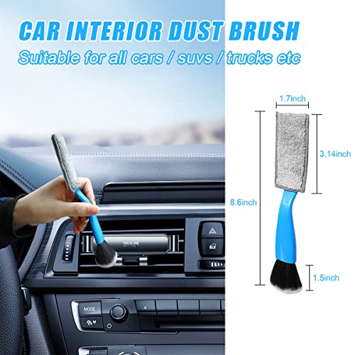Ziciner 2 PCS Double Head Brush for Car Clean, Soft Auto Interior Duster Detailing Brushes, Universal Vehicle Dashboard Screen, Air Vents, Computer etc Cleaning Tool Accessories (Blue) - color: Blue, 2 PCS
