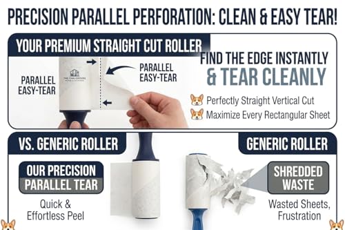 Extra Sticky Lint Roller for Pet Hair (300 Sheets) — 3-Pack, Straight-Cut Sheets, Ergonomic Navy Handles — Cat & Dog Hair Remover for Clothes, Furniture & Car - size: 3 Packs
