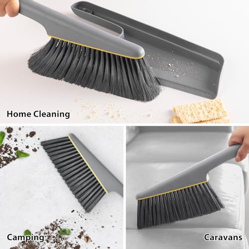 Lumkew Small Broom and Dustpan Set, Hand Mini Dust-Pan and Brush, Handheld Portable Compact, 1 Piece, Gray