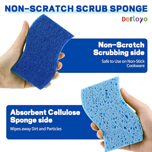 12 Count Non-Scratch Dish Sponges Kitchen, Long Lasting Cleaning Sponges for Dishes,Dual Sided Kitchen Sponges, Cleans Fast Without Scratching, Easy to Dry and Reusable-Blue - color: Blue-12