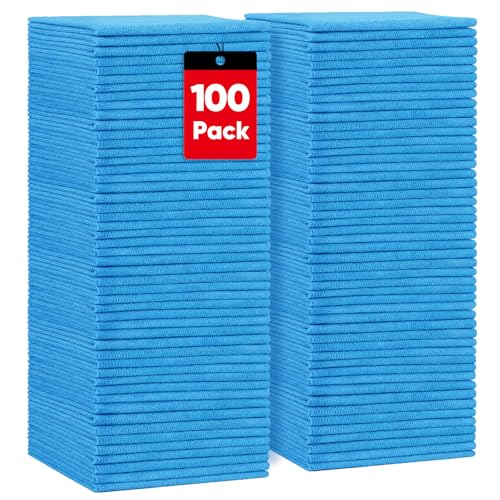 HOMEXCEL Blue Microfiber Cleaning Cloths 100 Pack, Reusable Cleaning Rags Shop Towels - Bulk Multipurpose Microfiber Towels, Lint Free Cleaning Towels for Car, House & Kitchen, 11.5 x 11.5 inch - color: Blue