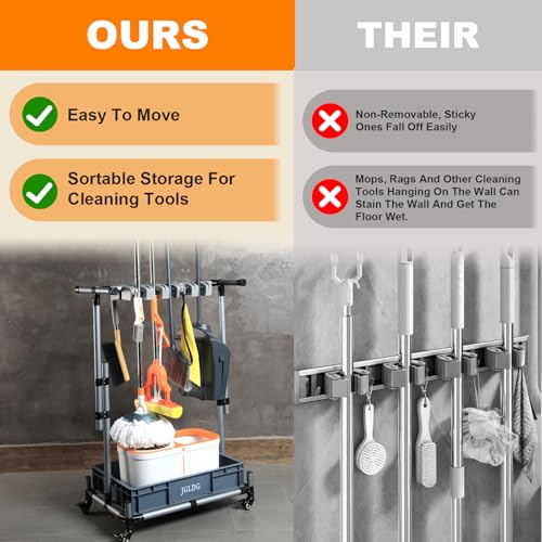 Freestanding Mobile Cleaning Tool Storage Rack, Mop and Broom Holder (M2) - size: Medium