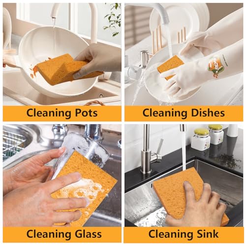 Cellulose Sponges, Large Size 4" x 6" x 1" - Heavy Duty Scrub Kitchen Sponge, Clean Tough Messes Without Scratching Kitchen Cleaning Pads, Pop Up Eco DIY (6 Pack), Yellow - color: Yellow