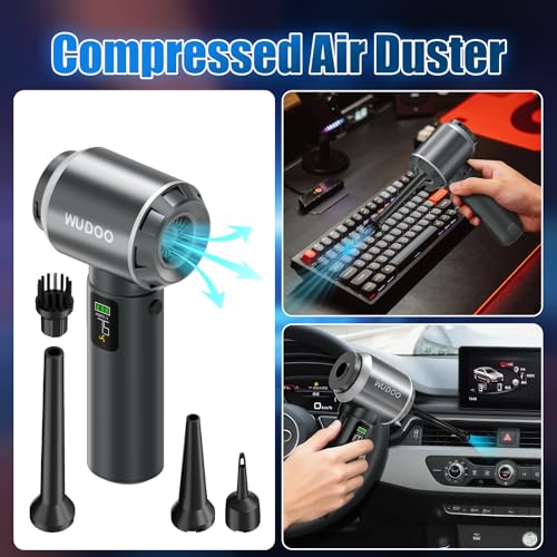WUDOO 4-in-1 Car Vacuum Cleaner Portable Cordless Dust Remover 20,000 Pa Brushless Motor Powerful Handheld Wireless Charging Vacuum Cleaner LED Light, Multi-Nozzles for Car, Home, Office, Pet
