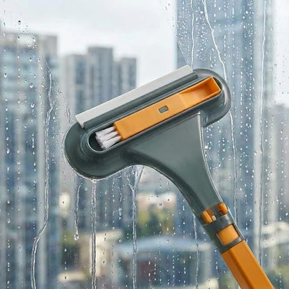 3 in 1 Window Squeegee for Home, 2-Way Brush Window Cleaning Tool with TPR Soft Rubber Squeegee for Cleaning Screens, Glass & Window Tracks