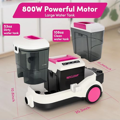 WECLEAN C4 Portable Carpet Cleaner Machine, Stand Up Upholstery Cleaner with 18KPa Powerful Suction, 800W Spot Cleaner for Pet Stains, Carpet, Rug, Couch and Car Interior, Dual Tank System, Pink - color: Pink