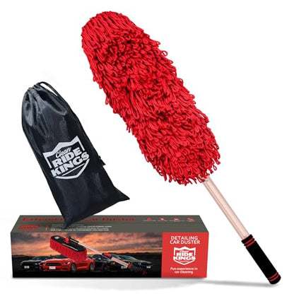 Car Duster Exterior Scratch Free - Wax Treated Cotton Auto Dusting Brush with Extendable Handle (27-36'') - Waterless Pollen Remover for Car, SUV, Truck & RV (Lint Free Design) - color: Red5