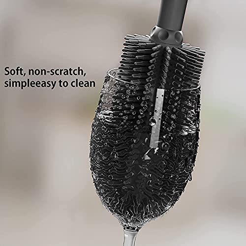 Long Silicone Bottle Cleaning Brush | 2 Pack| 16”+13”Water Bottle Brush Cleaner Brush for Hydro Flask,Glassware,Vacuum Sports Bottle&Vases,Silicone Water Bottle Cleaner Brush for Narrow Neck - color: Black