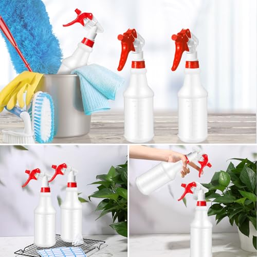 Zubebe 24 Pack 32 oz Plastic Spray Bottle Bulk Empty Leakproof Heavy Duty Spray Bottles for Cleaning Supplies Mist Bottles with Label and Adjustable Nozzle for Plant(Red and White,Clear Scale) - color: Red and White, style: Clear Scale