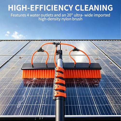 Solar Panel Cleaning Kit with 5-20ft Telescoping Pole, Water Fed Pole Window Cleaning System with Soap-Dispenser, Brush, 11″Squeegee & Cobweb Duster for Snow Removal, Windows, RVs, Decks - size: 5-20ft