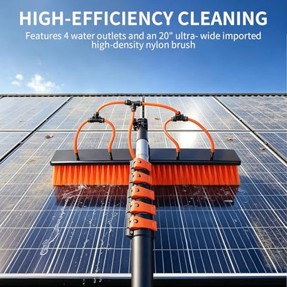 Solar Panel Cleaning Kit with 5-20ft Telescoping Pole, Water Fed Pole Window Cleaning System with Soap-Dispenser, Brush, 11″Squeegee & Cobweb Duster for Snow Removal, Windows, RVs, Decks - size: 5-20ft