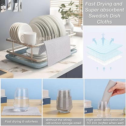 Lucomb 11 Pack Swedish Dishcloths, Reusable Kitchen Dish Rags Sponge Cleaning Cloths Cellulose Dishcloths for Kitchen Washing Dish Counters - color: Swedish Dish Cloths Grey