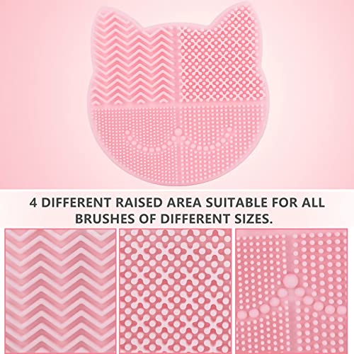 Silicon Makeup Brush Cleaner Mat with Portable Cat Shaped Cosmetic Brush Cleaner Pad - Pink - color: New Pink