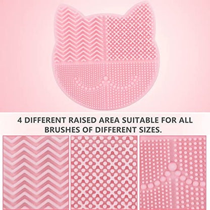 Silicon Makeup Brush Cleaner Mat with Portable Cat Shaped Cosmetic Brush Cleaner Pad - Pink - color: New Pink