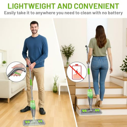 Spray Mop for Floor Cleaning - Wet Dry Mops for Multi-Surfaces | 3 Microfiber Washable Pads Compatible With Swiffer Powermop, 500+ ML Refillable Bottle, 360° Swivel Head, Grey Green - color: Gray Green